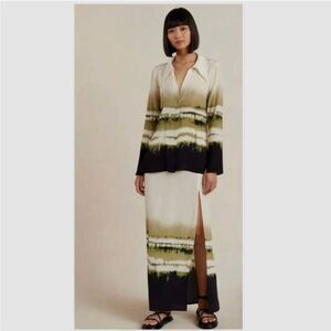 NWT Bec +‎ Bridge Riptide Maxi Skirt 100% Silk Tie Dye High-Waisted Boho US 2